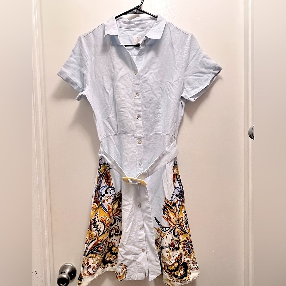 Joie Floral Patterned Button Down Blue Dress, Size S